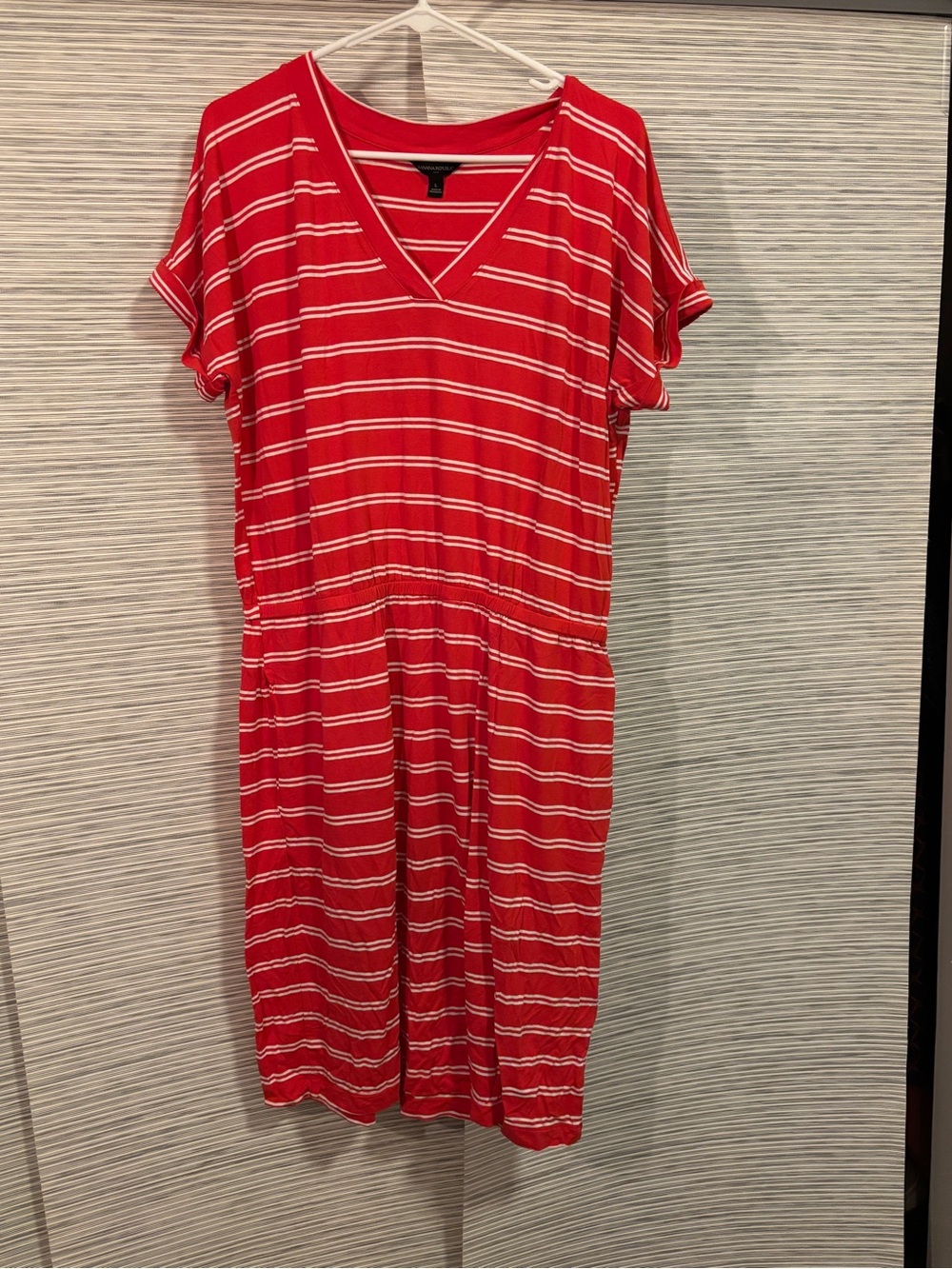 Banana Republic Red Striped V-Neck Casual Dress